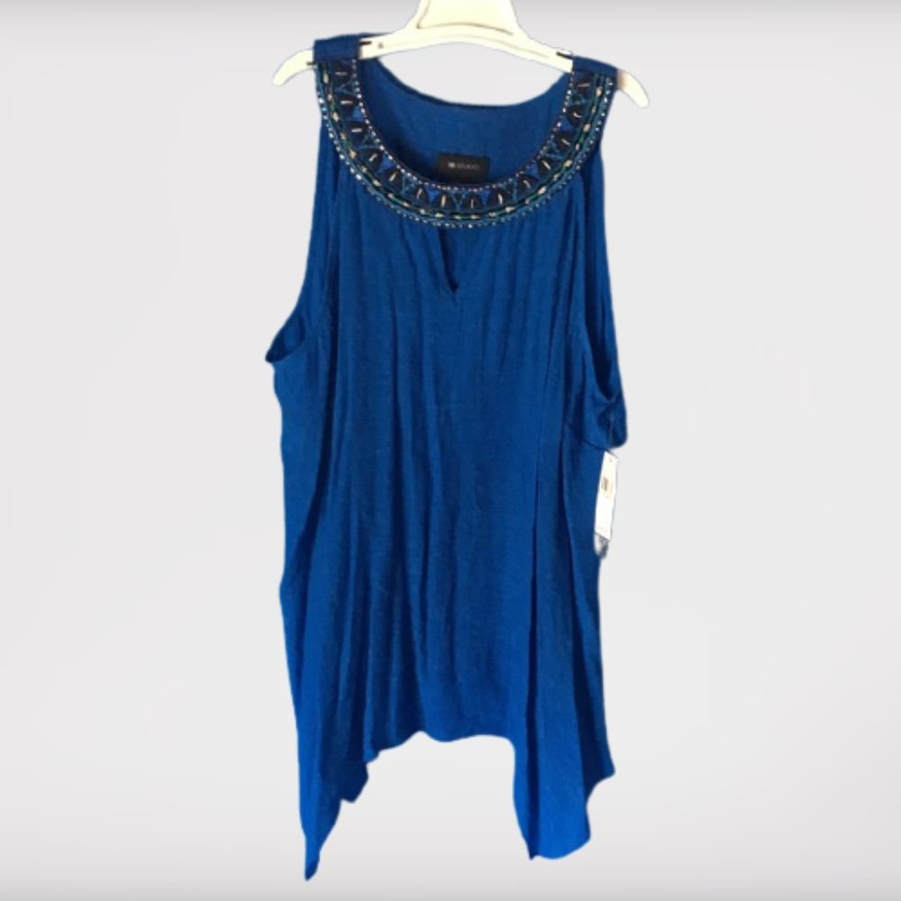 AB Studio Royal Blue Beaded Neck Sleeveless Tunic